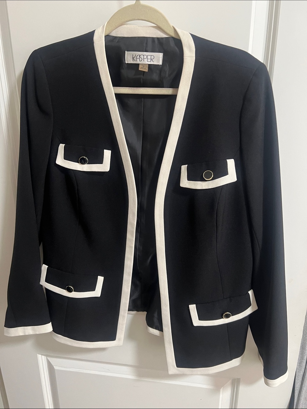 Kasper Black Blazer with White Contrast Trim